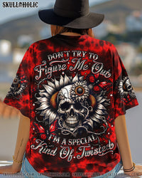 DON'T TRY TO FIGURE ME OUT SKULL SUNFLOWER ALL OVER PRINT - TLNO1507251