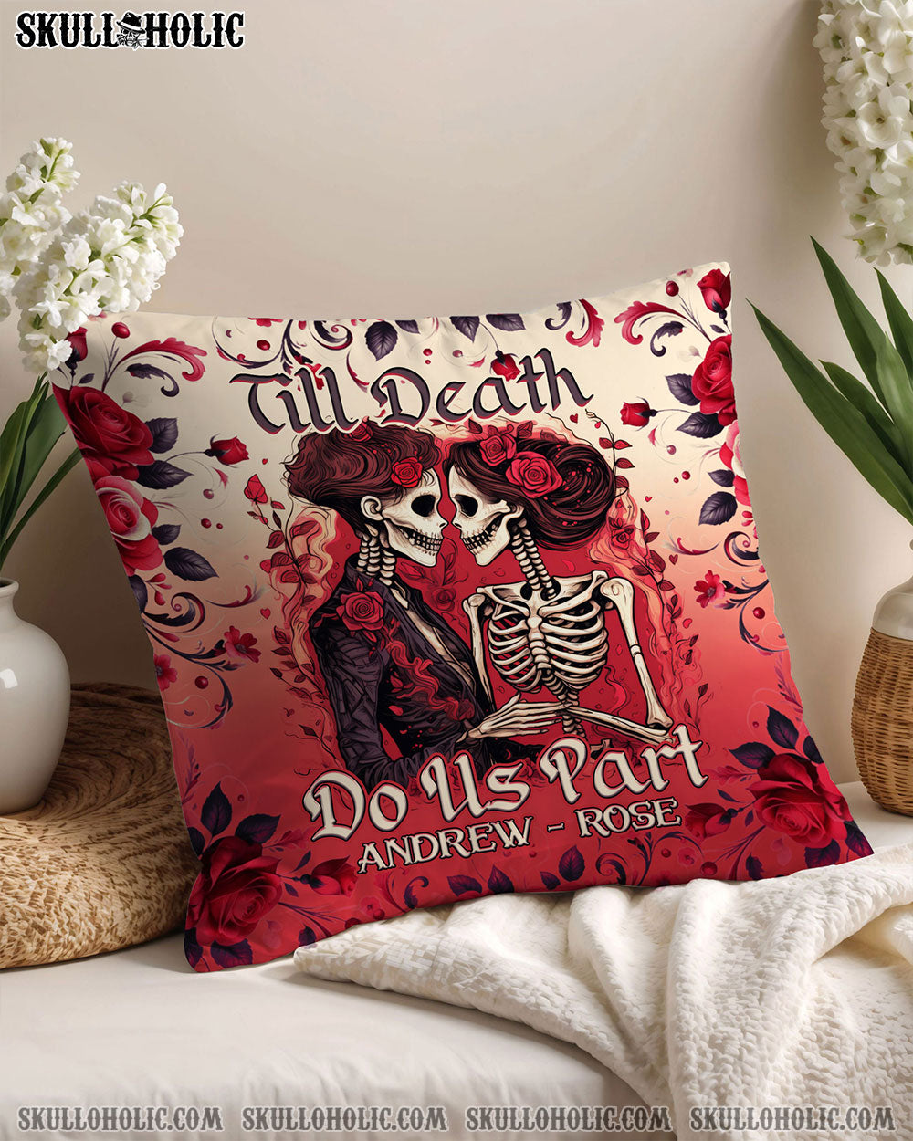 PERSONALIZED TILL DEATH DO US PART COUPLE SKELETON PILLOW - TLNO3012243