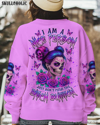 I AM A NICE PERSON SKULL MESSY BUN ALL OVER PRINT - TLNZ1806254