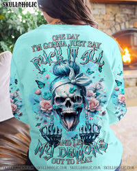ONE DAY I'M GONNA JUST SAY MESSY BUN SKULL ALL OVER PRINT - TLTR2212234
