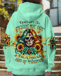 DON'T TRY TO FIGURE ME OUT SKULL LADY SUNFLOWER ALL OVER PRINT  - TLTW2012245