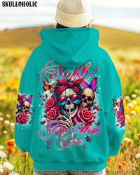 SHHH NO ONE CARES MESSY BUN SKULL ALL OVER PRINT - TYQY0702251