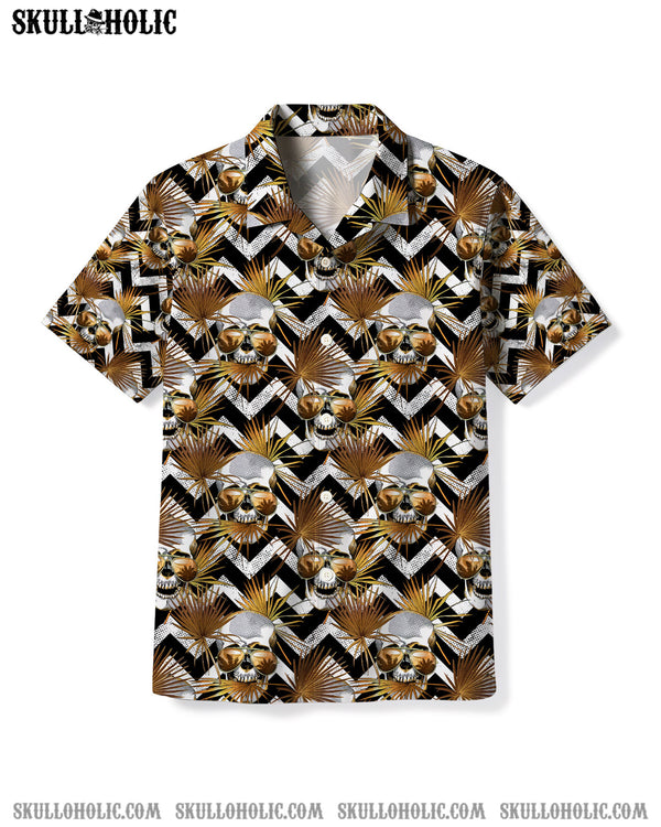 GOLD SILVER TROPICAL LEAVES SKULL HAWAIIAN SHIRT  - TLNT0204254