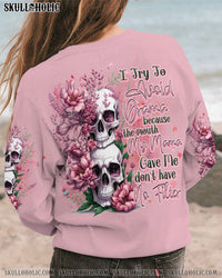 I TRY TO AVOID DRAMA FLOWERS SKULL ALL OVER PRINT - TLNZ1609231