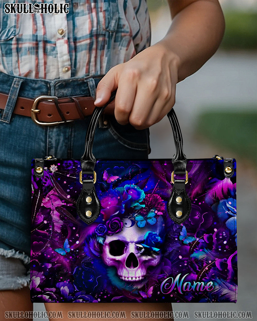 GLOWING SKULL FLOWER LEATHER HANDBAG - YHLT0208243