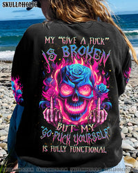 MY GIVE A F IS BROKEN NEON SKULL ROSE ALL OVER PRINT - TLNZ0610233