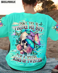 DON'T TRY TO FIGURE ME OUT SKULL BUTTERFLY ALL OVER PRINT - TLPQ1906245