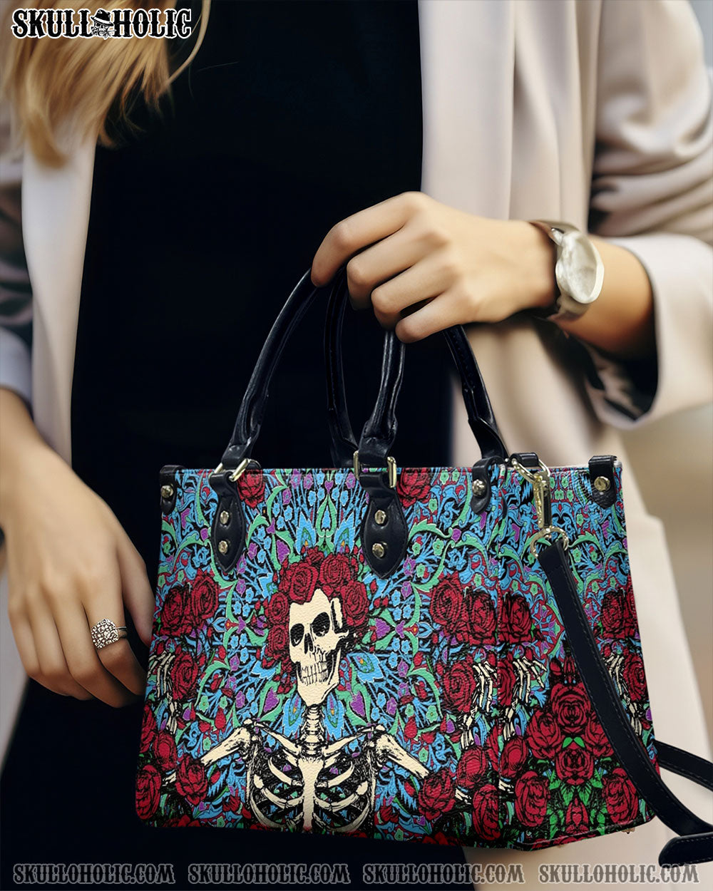 SKELETON ROSE LEATHER HANDBAG - YHHG1909245