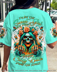 I'M NOT THE SWEET GIRL NEXT DOOR MESSY BUN SKULL ALL OVER PRINT - TLNT1906244