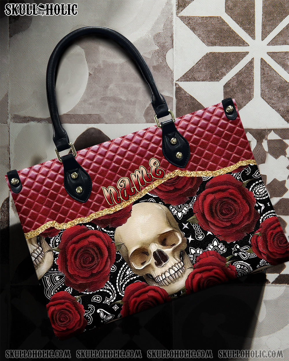 RED ROSE SKULL LEATHER HANDBAG - TLPQ2908242