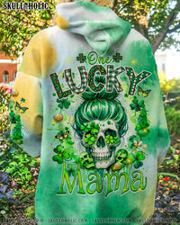 ONE LUCKY MAMA MESSY BUN SKULL PATRICK'S DAY ALL OVER PRINT - TYQY1601242
