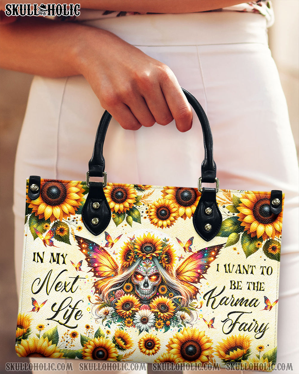 KARMA FAIRY SUGAR SKULL SUNFLOWER LEATHER HANDBAG - TLTR2106244