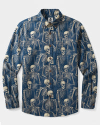 VINTAGE SKELETON PATTERN LONG SLEEVE BUTTON-DOWN SHIRT - TYQY27082612