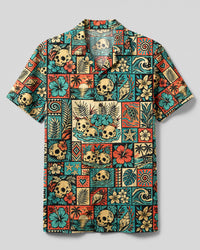 FLORAL SKULL PATCHWORK CAMP SHIRT - TYQY2409262
