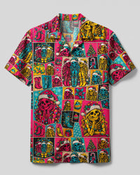 CHRISTMAS SKELETON SISTER PATCHWORK CAMP SHIRT - TYQY0309262