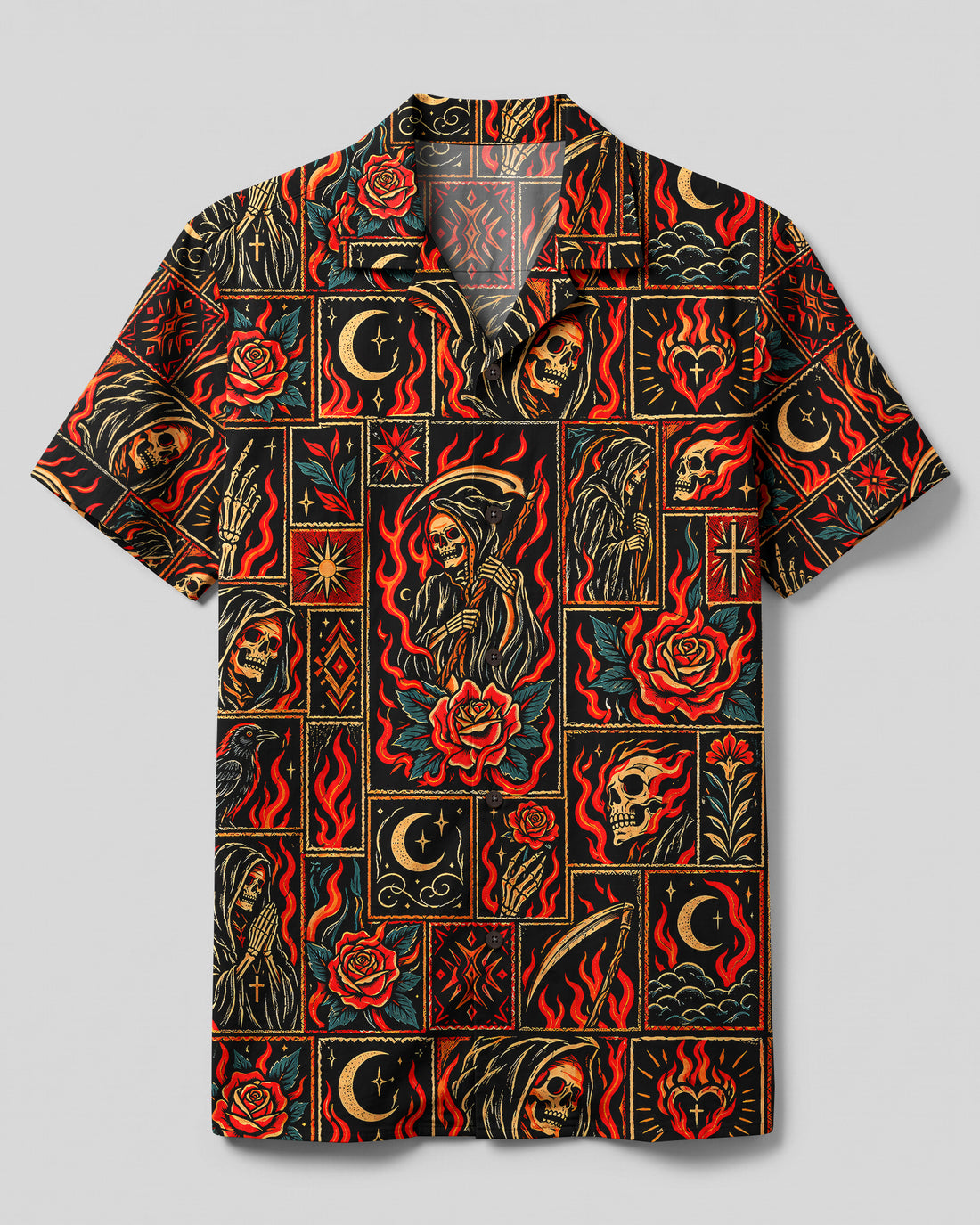 GRIM REAPER PATCHWORK CAMP SHIRT - TYQY2209265