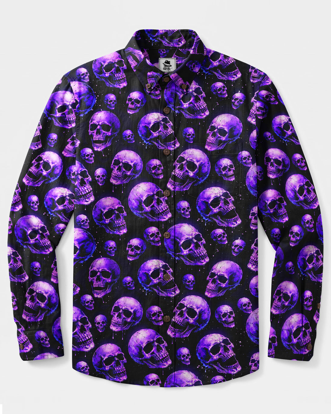 PURPLE SKULLS PATTERN LONG SLEEVE BUTTON-DOWN SHIRT - TYQY2708269