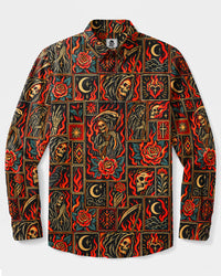 GRIM REAPER PATCHWORK LONG SLEEVE BUTTON-DOWN SHIRT - TYQY2209266