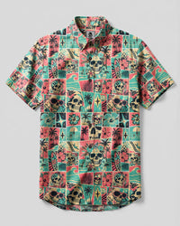 TROPICAL SKULL PARADISE BUTTON-DOWN COLLAR SHIRT - TYQY1208264