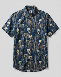 VINTAGE SKELETON PATTERN BUTTON-DOWN COLLAR SHIRT - TYQY27082610