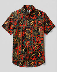 GRIM REAPER PATCHWORK BUTTON-DOWN COLLAR SHIRT - TYQY2209264