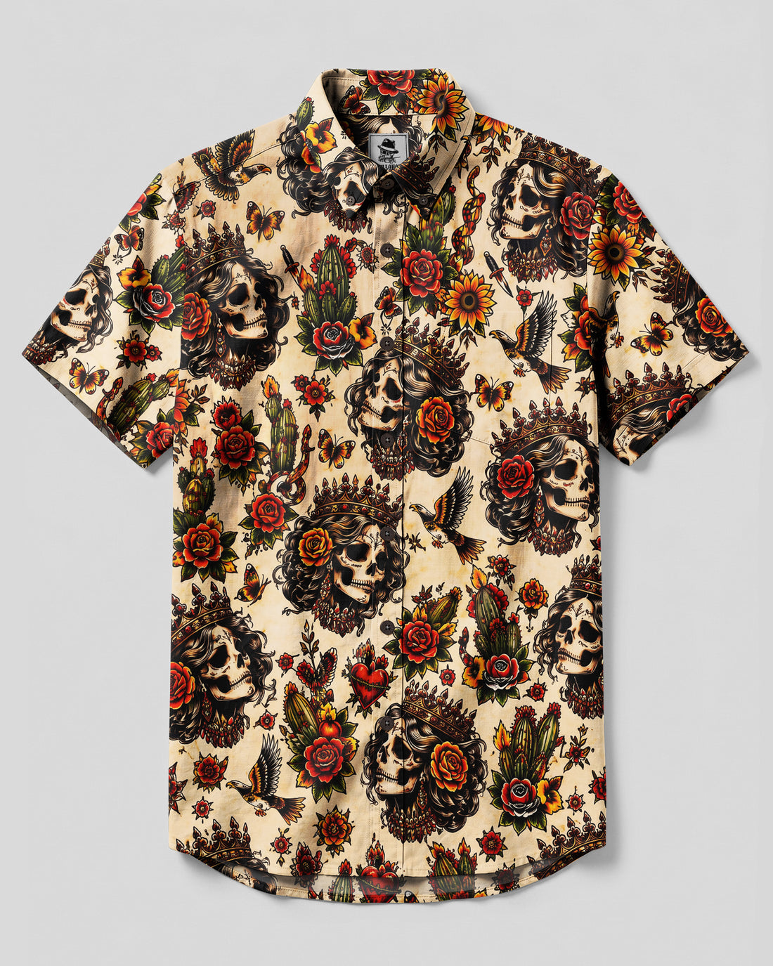 DAY OF THE DEAD QUEEN SKULL BUTTON-DOWN COLLAR SHIRT  - TLNO0409261