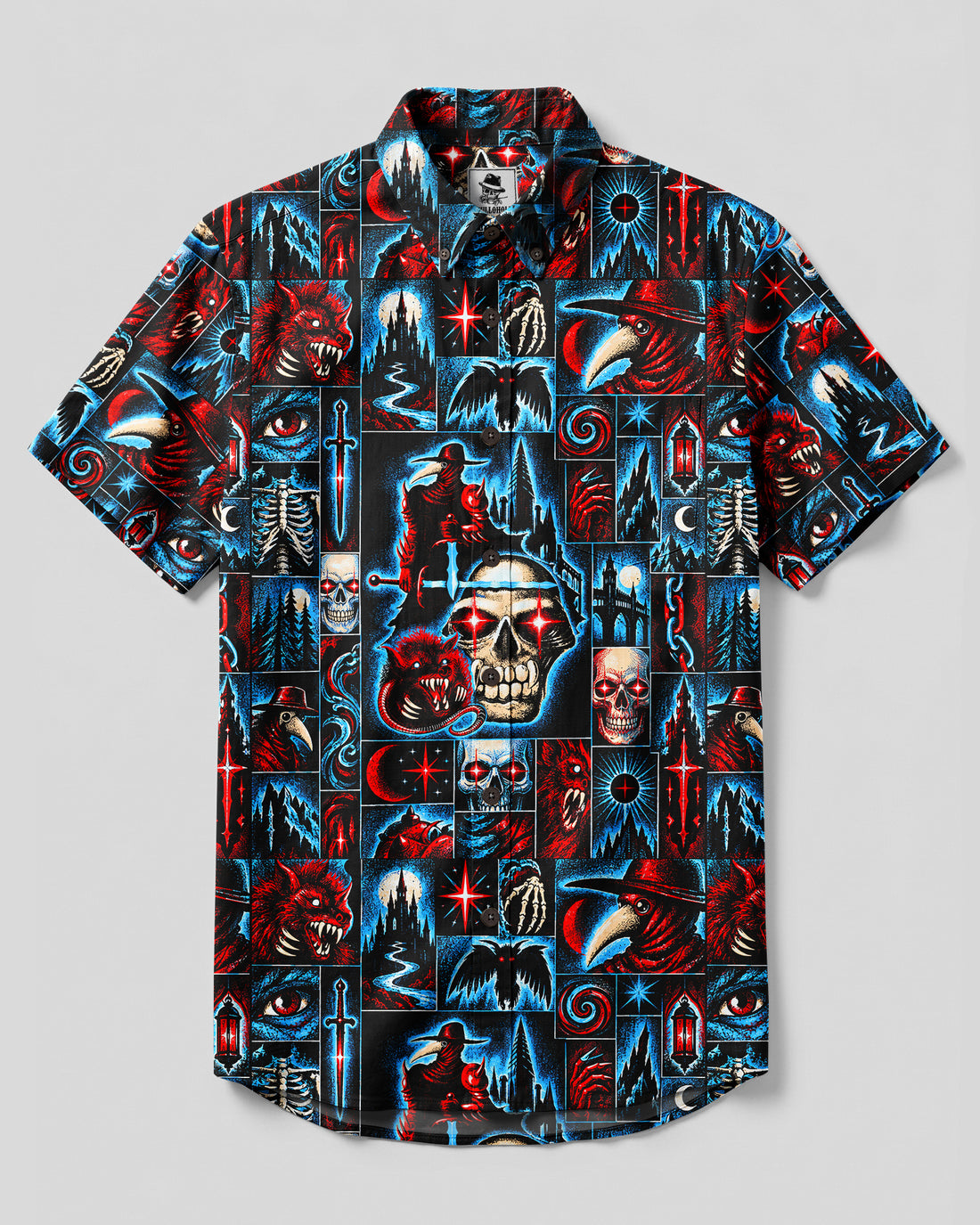 GOTHIC SKULL PATCHWORK BUTTON-DOWN COLLAR SHIRT - TYQY0210261