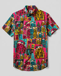 CHRISTMAS SKELETON SISTER PATCHWORK BUTTON-DOWN COLLAR SHIRT - TYQY0309261