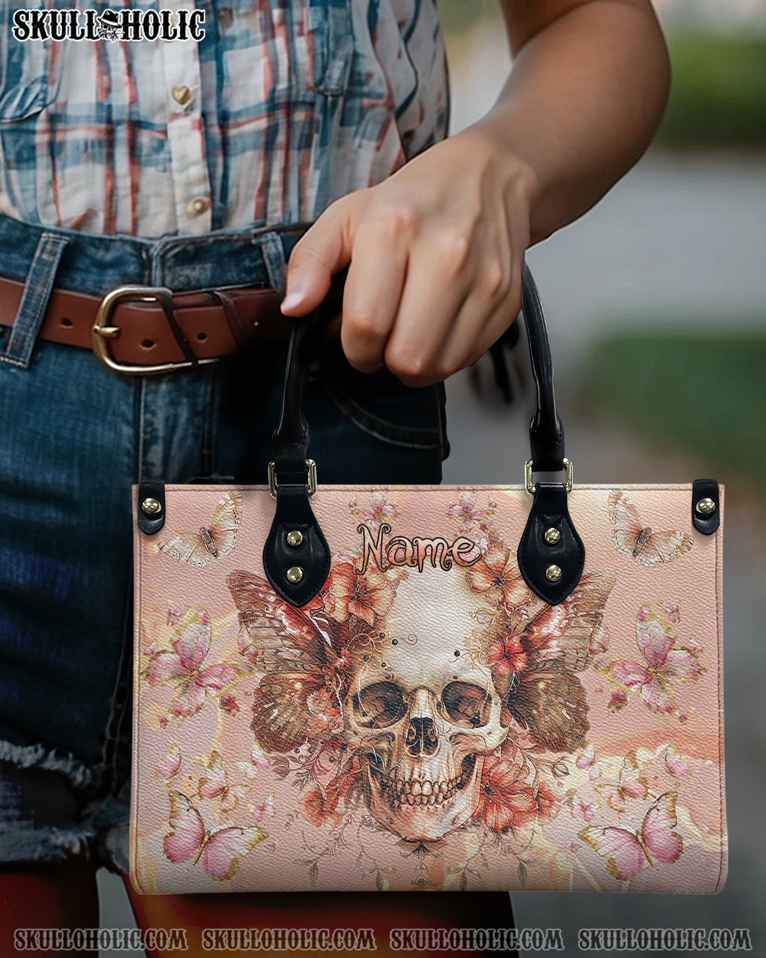 SKULL PINK GOLD LEATHER HANDBAG - TYHI0304241