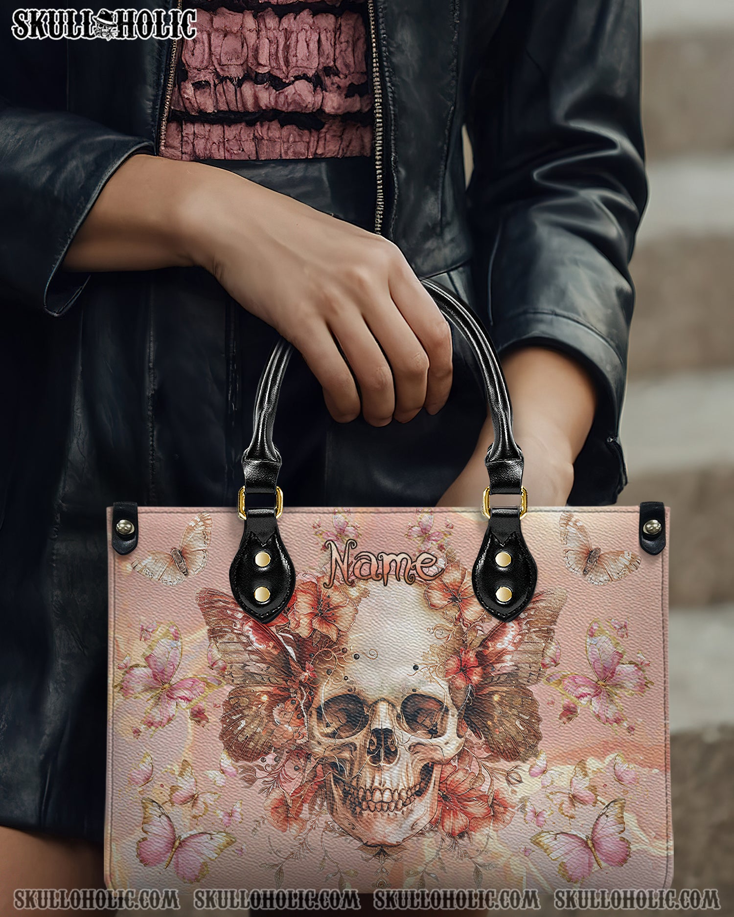 SKULL PINK GOLD LEATHER HANDBAG - TYHI0304241