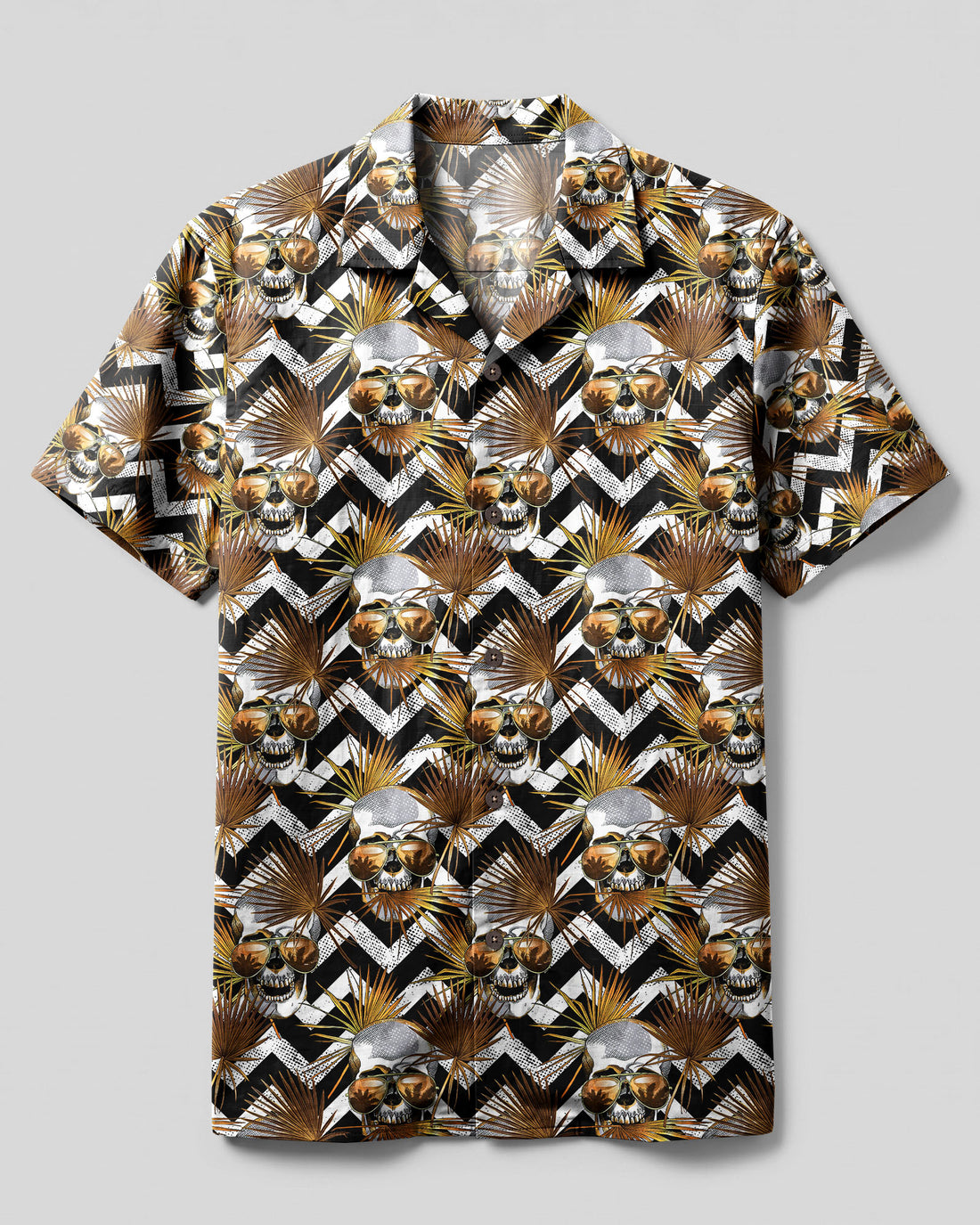 TROPICAL GOLDEN SKULL PALM PATTERN CAMP SHIRT  - TLNT0808265