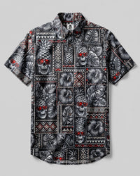 PINEAPPLE SKULL TRIBAL PATCHWORK BUTTON-DOWN COLLAR SHIRT  - TLNT0708264
