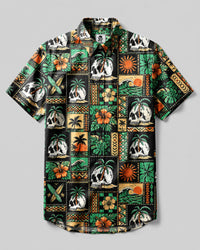 TROPICAL ALOHA SKULL PATCHWORK BUTTON-DOWN COLLAR SHIRT  - TLNT0608265