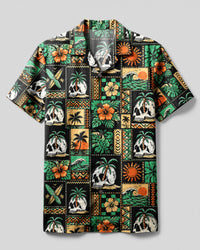 TROPICAL ALOHA SKULL PATCHWORK CAMP SHIRT  - TLNT0608266