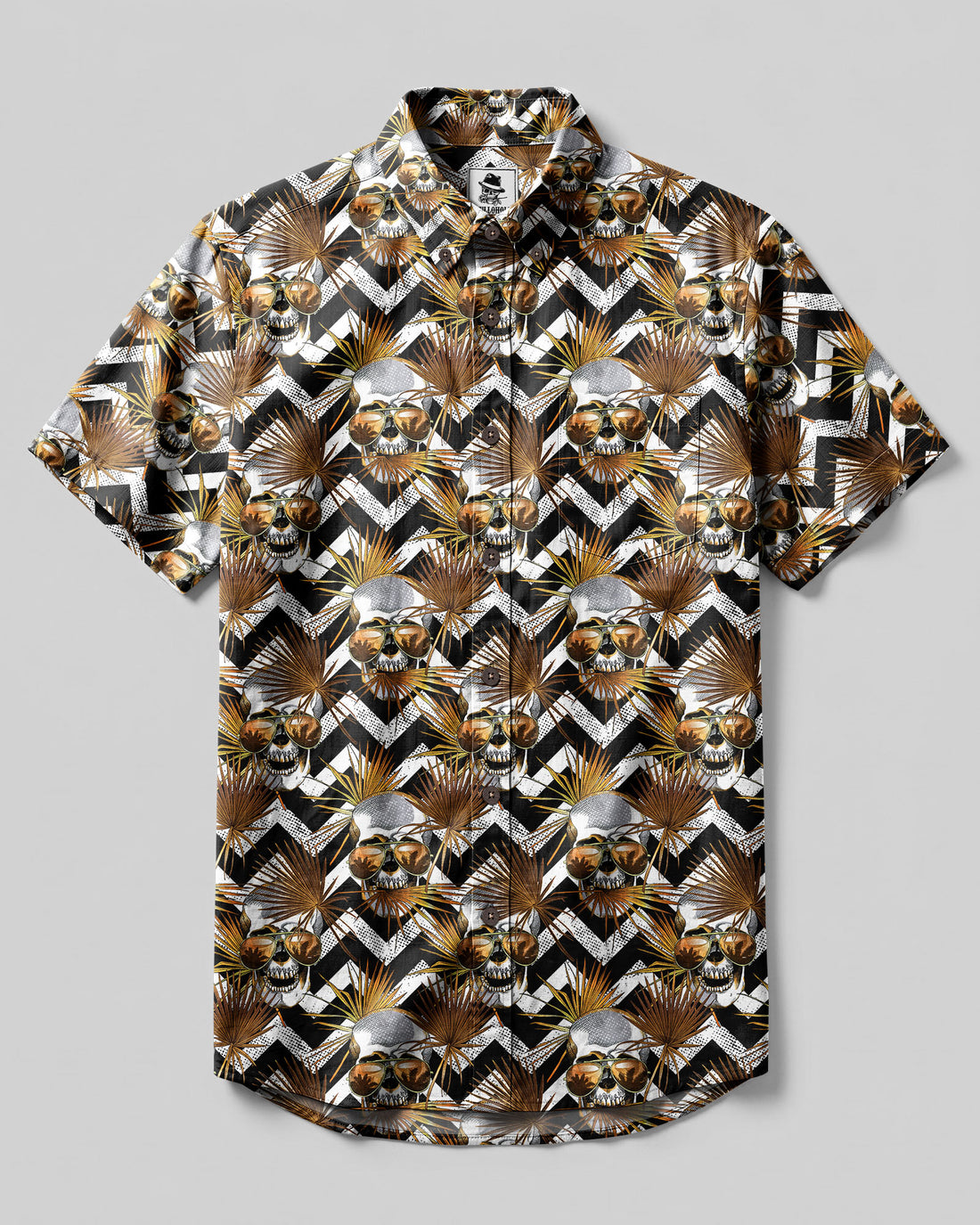 TROPICAL GOLDEN SKULL PALM PATTERN BUTTON-DOWN COLLAR SHIRT  - TLNT0808264