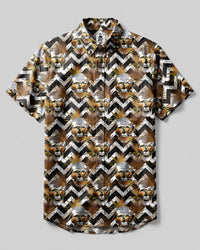 TROPICAL GOLDEN SKULL PALM PATTERN BUTTON-DOWN COLLAR SHIRT  - TLNT0808264