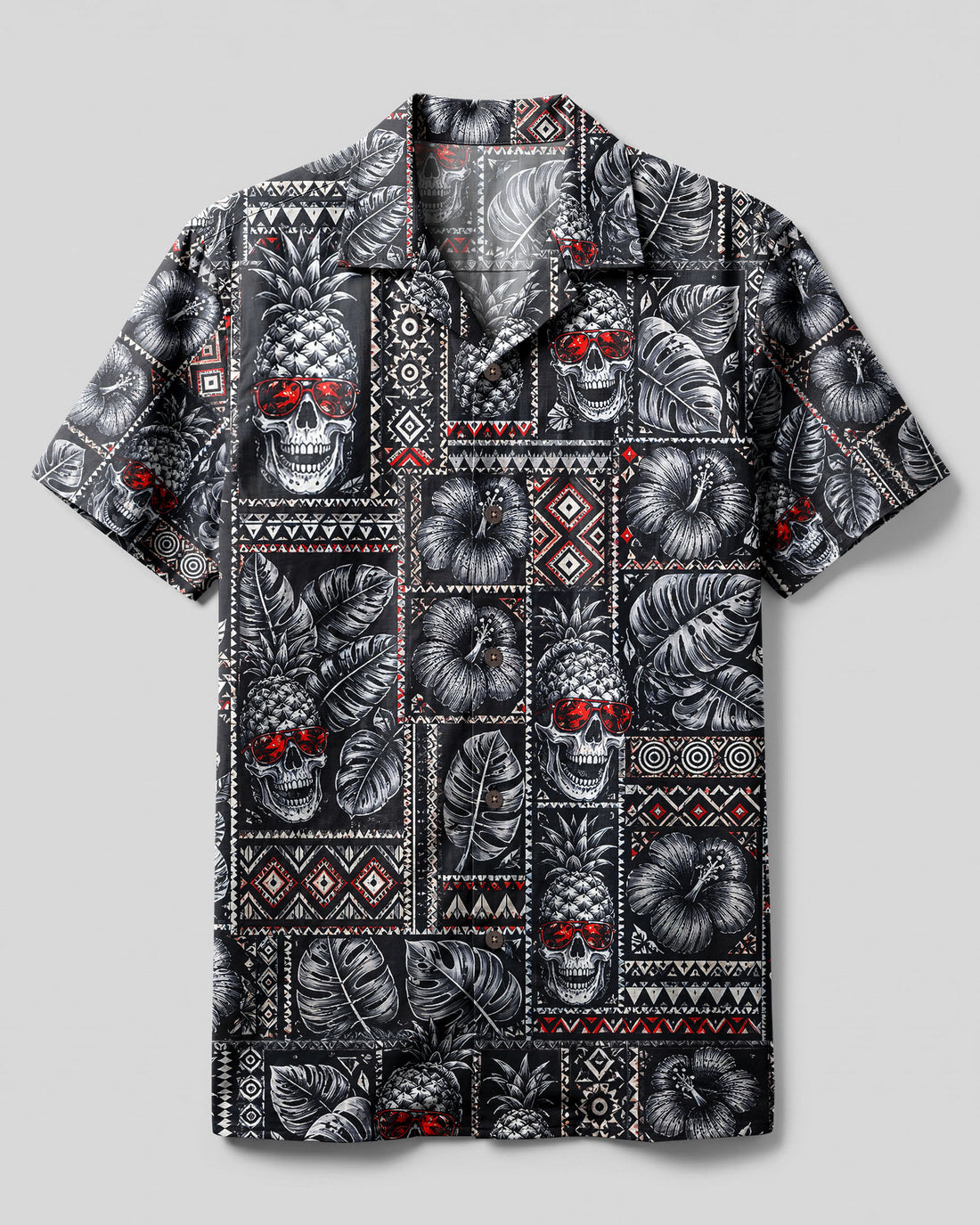 PINEAPPLE SKULL TRIBAL PATCHWORK CAMP SHIRT  - TLNT0708265