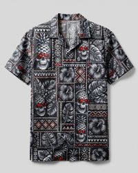 PINEAPPLE SKULL TRIBAL PATCHWORK CAMP SHIRT  - TLNT0708265