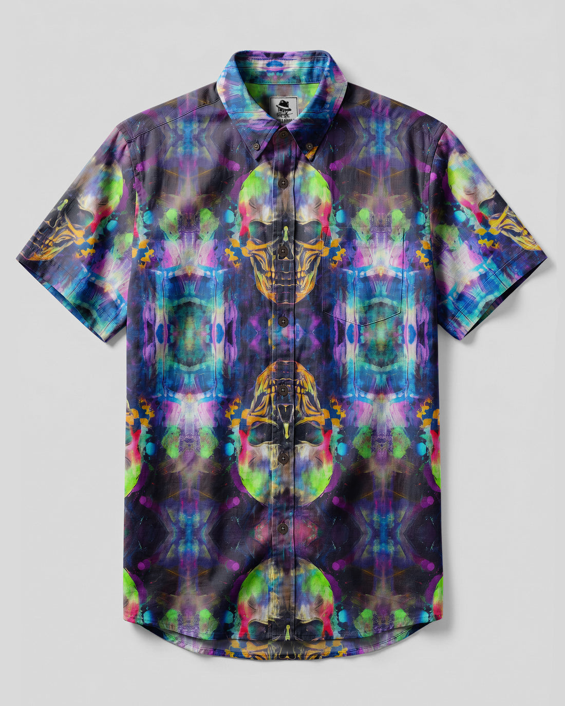 COSMIC FRACTAL SKULL BUTTON-DOWN COLLAR SHIRT - RI0106266
