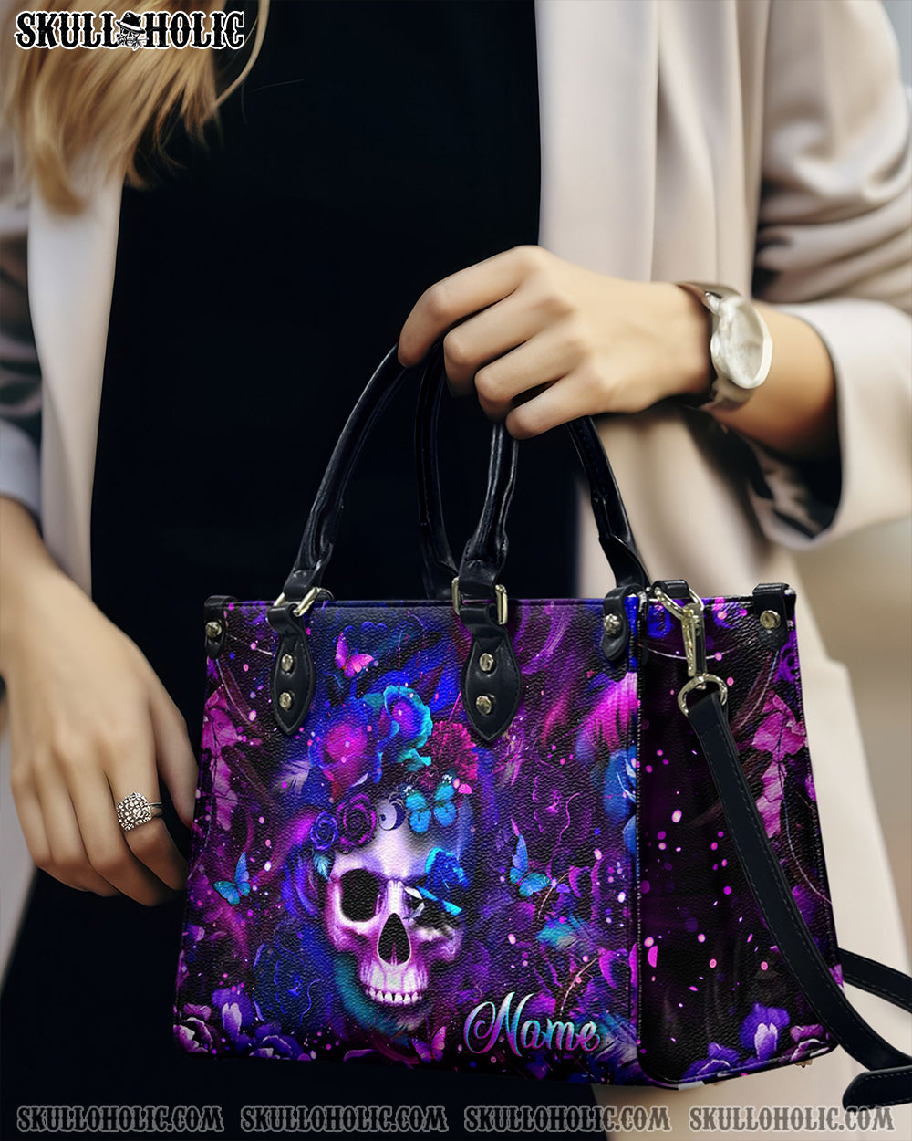 GLOWING SKULL FLOWER LEATHER HANDBAG - YHLT0208243