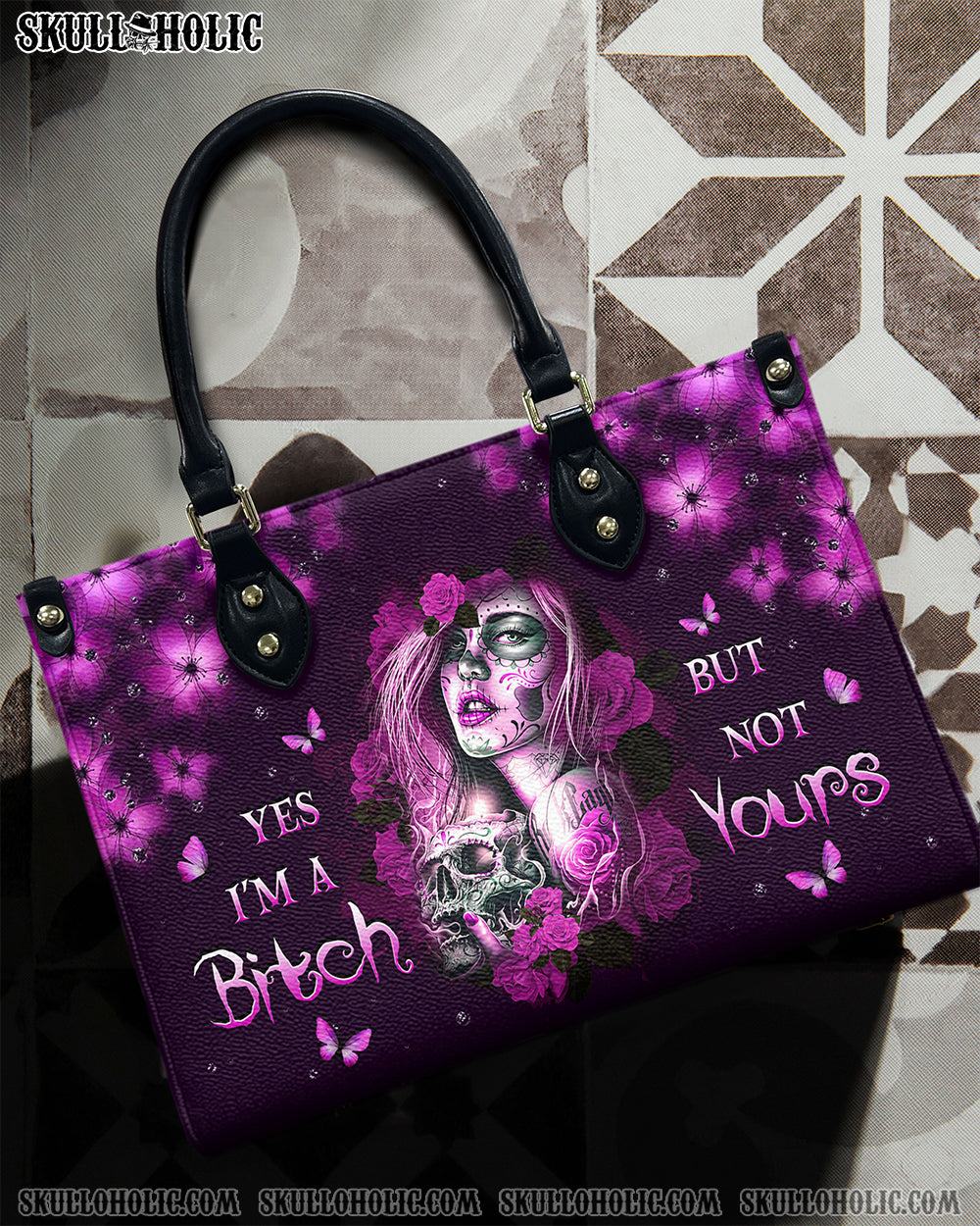 YES I'M A B BUT NOT YOURS LEATHER HANDBAG - YHKD2703242