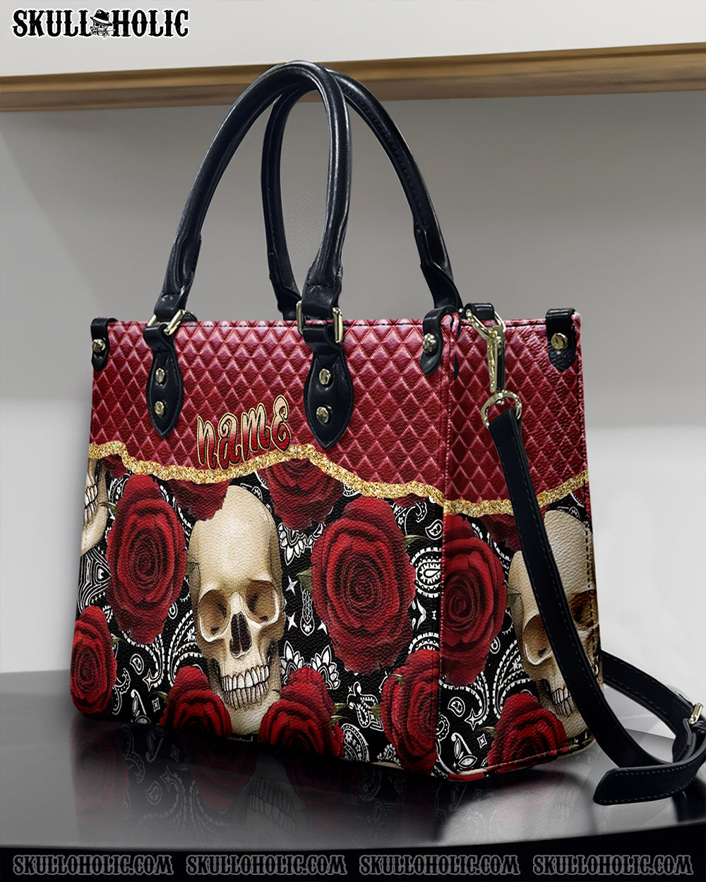 RED ROSE SKULL LEATHER HANDBAG - TLPQ2908242