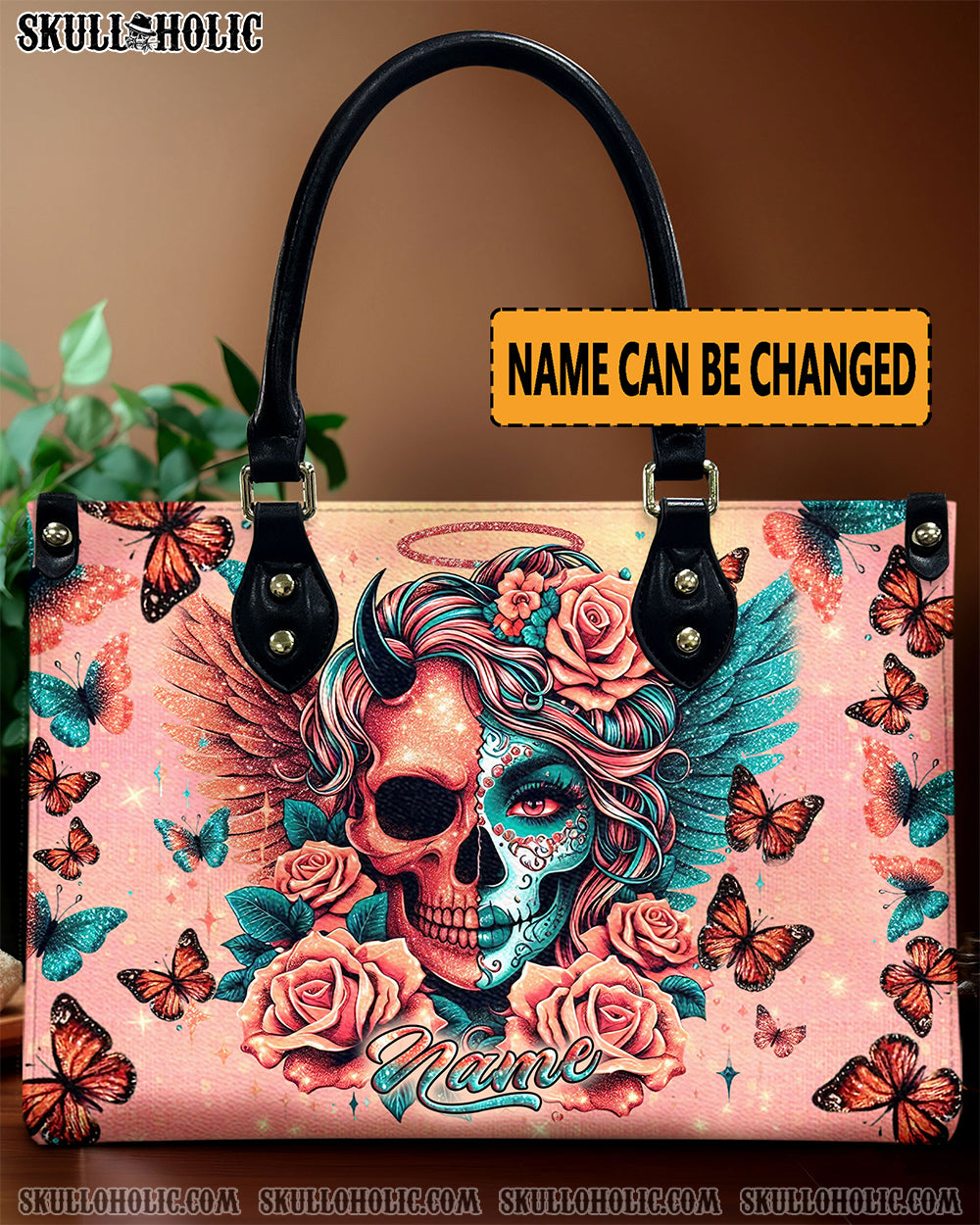 SKULL LADY EVIL AND ANGEL LEATHER HANDBAG - YHLN0509244