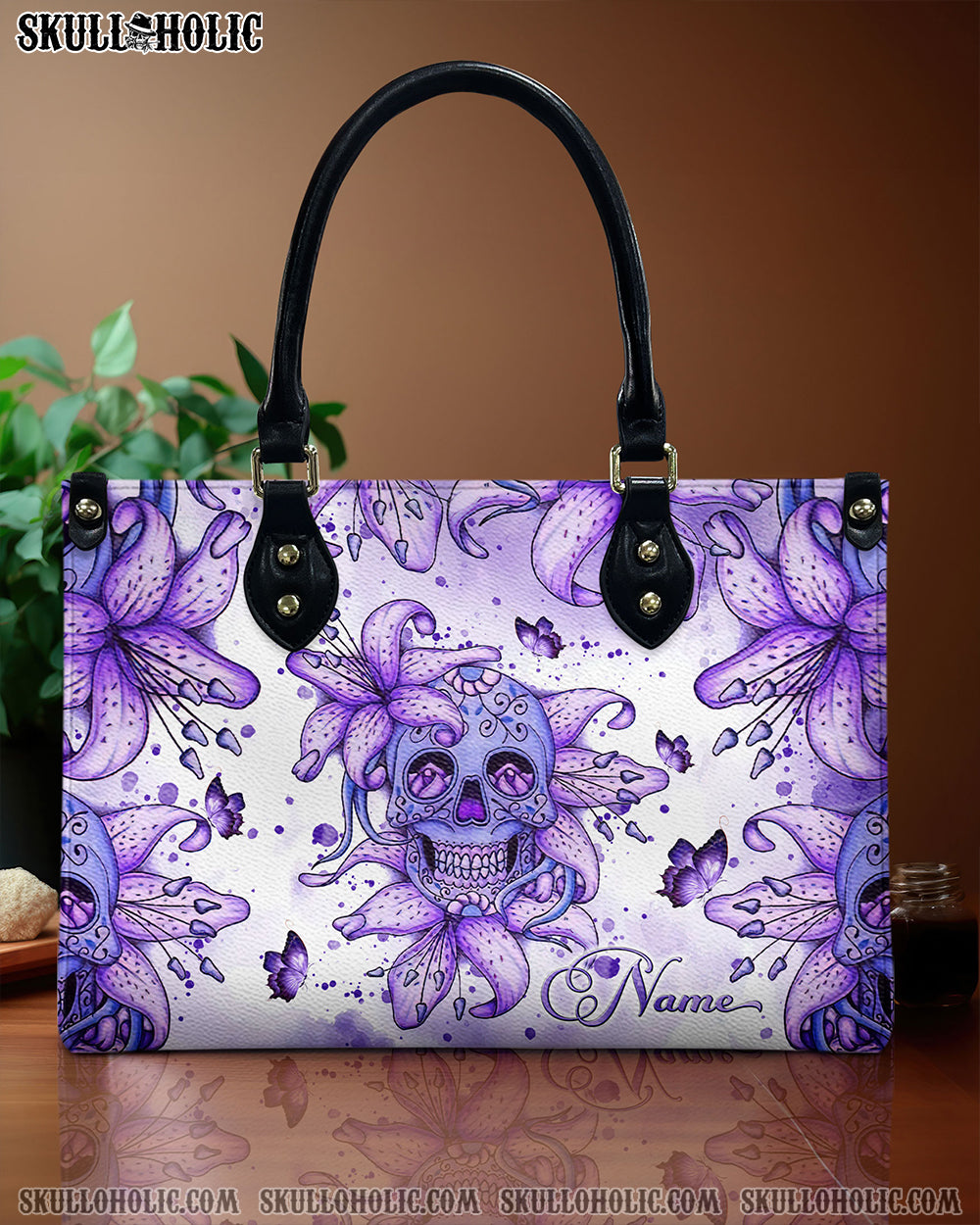 SKULL LILY PURPLE LEATHER HANDBAG - TLNT1907244