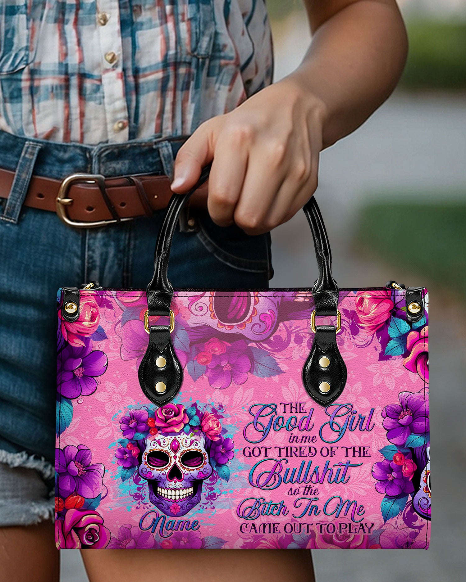 THE GOOD GIRL IN ME SUGAR SKULL LEATHER HANDBAG - TLNO2203241