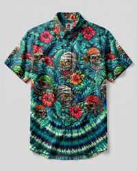 VIBRANT TROPICAL SKULLS BUTTON-DOWN COLLAR SHIRT - TLHG0107263