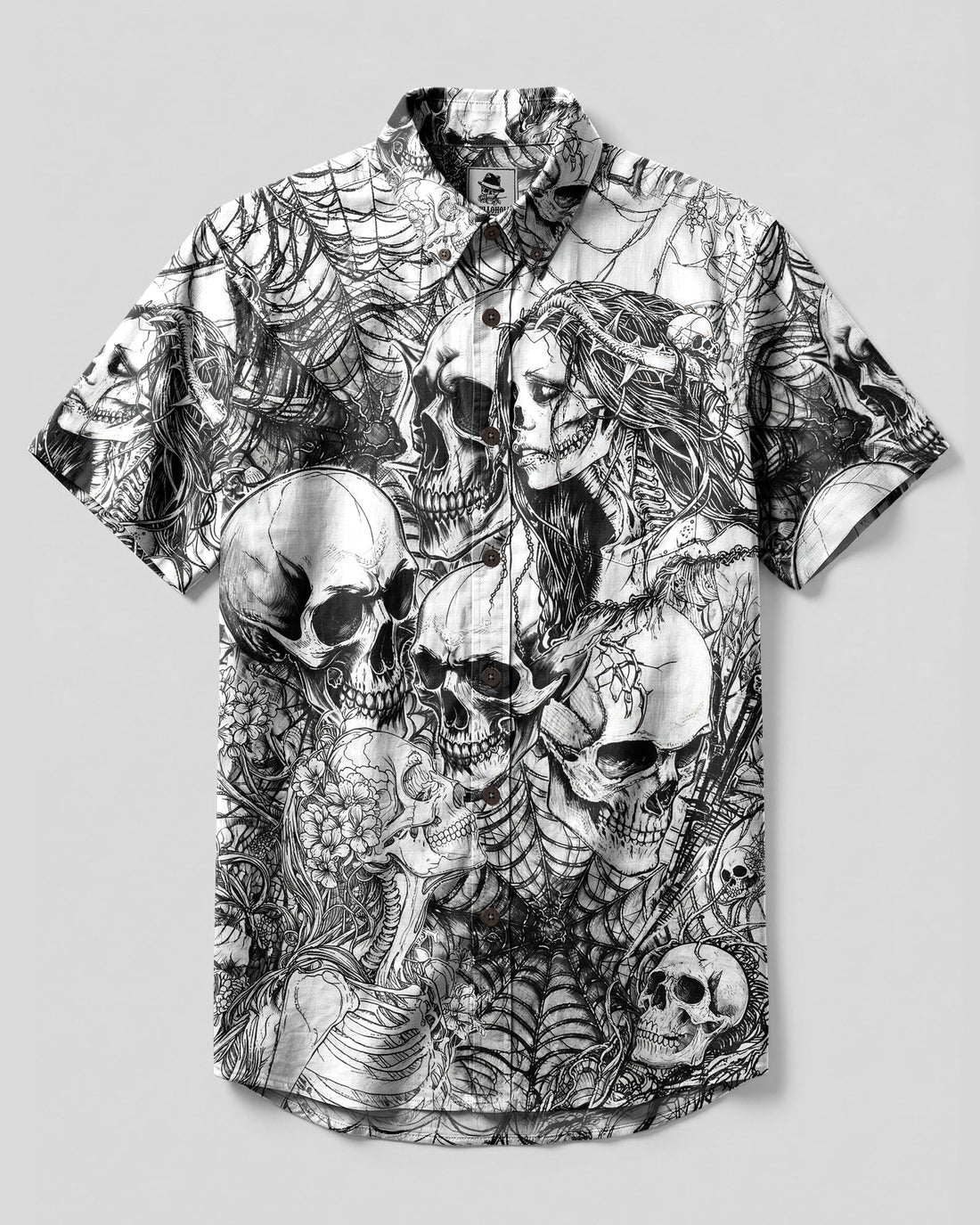 HORROR SKULLS AND SPECTRAL WOMAN BUTTON-DOWN COLLAR SHIRT - TLHG2906263