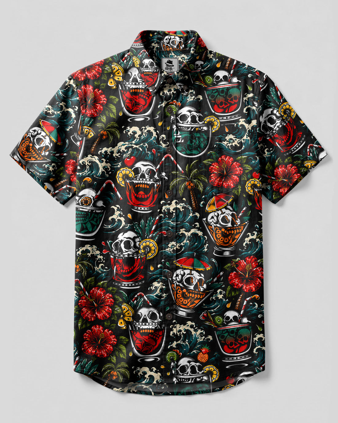 COCKTAIL SKULLS PATTERN BUTTON-DOWN COLLAR SHIRT - TLHN0107262