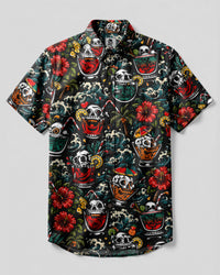 COCKTAIL SKULLS PATTERN BUTTON-DOWN COLLAR SHIRT - TLHN0107262