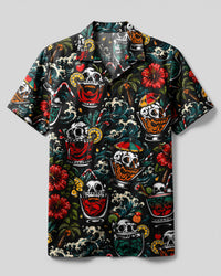COCKTAIL SKULLS PATTERN CAMP SHIRT - TLHN0107263